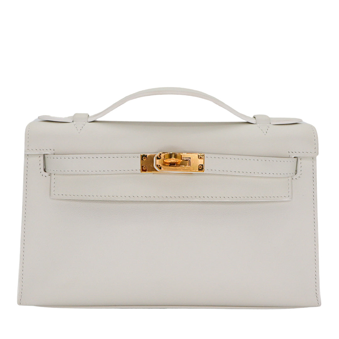 Hermès Kelly Pochette Blanc (White) Swift Leather Gold Hardware