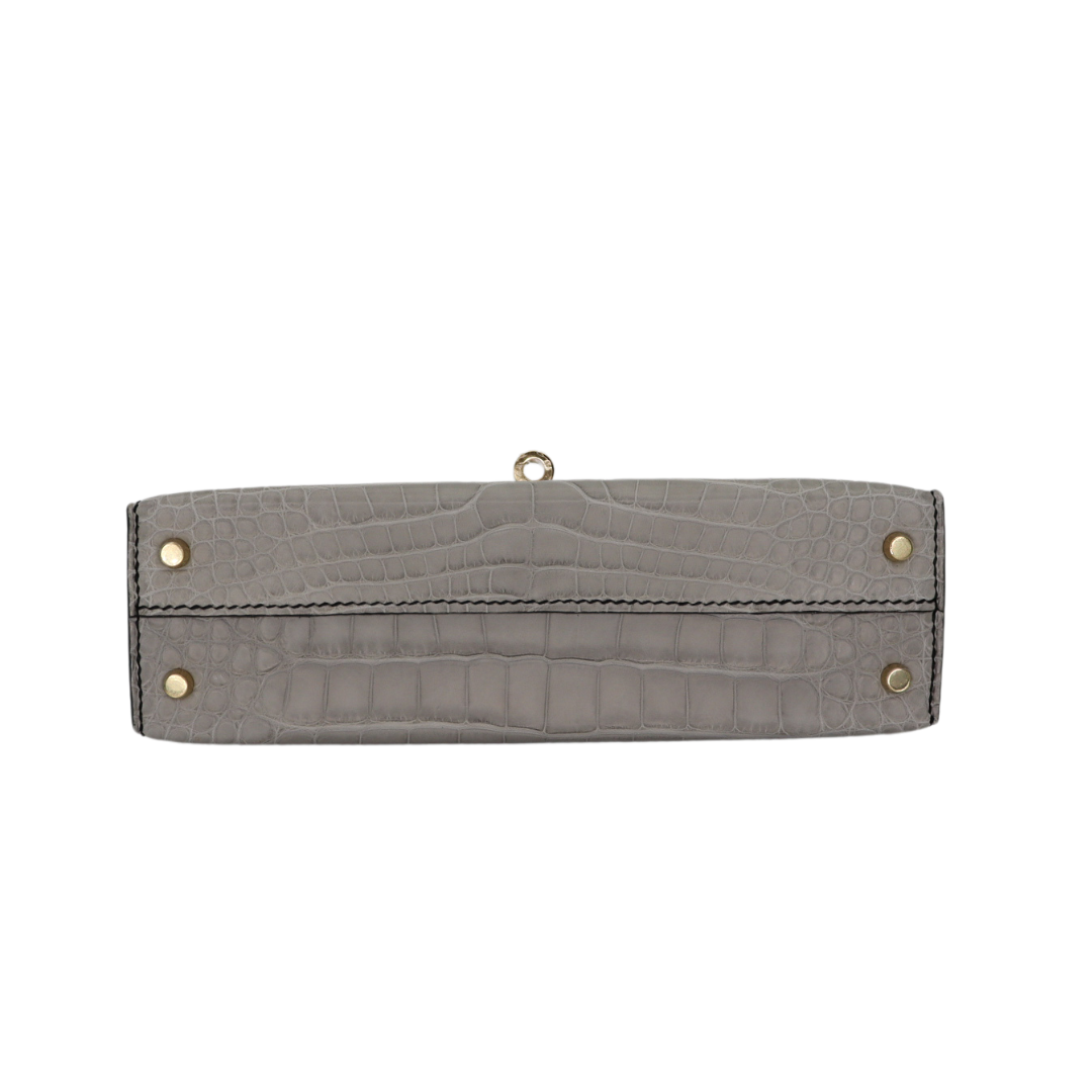 Hermès Kelly II Sellier Mini HSS Gris Perle/Black Matte Alligator Permabrass Hardware