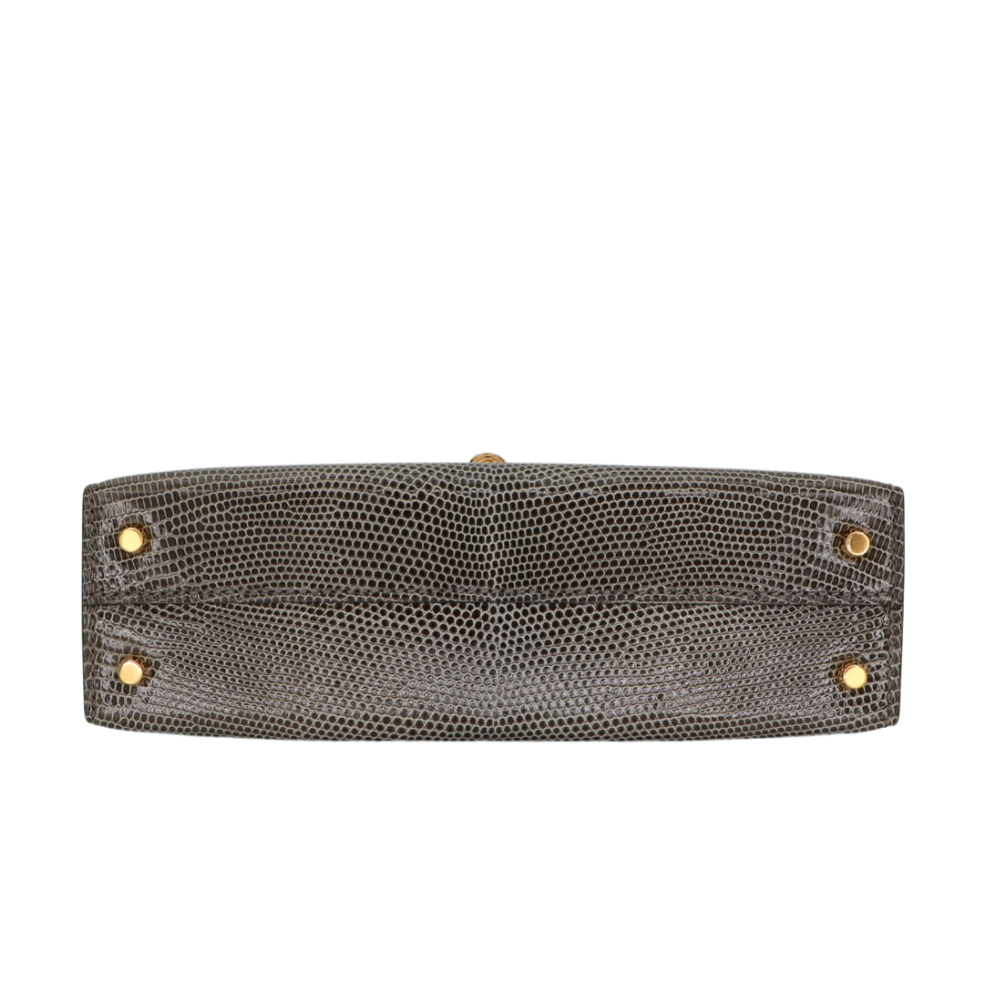 Hermès Kelly II Sellier Mini Gris Fonce Shiny Lizard Gold Hardware