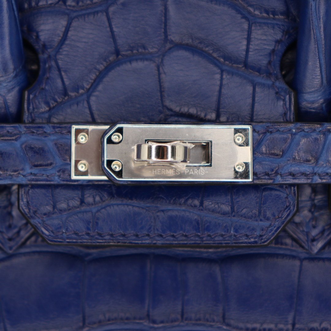Hermès 25cm Birkin Bleu Saphir Matte Alligator Palladium Hardware