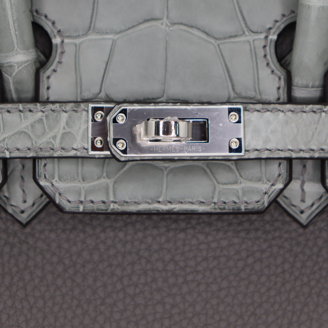 Hermès 25cm Birkin Touch Gris Meyer Togo/Matte Alligator Palladium Hardware