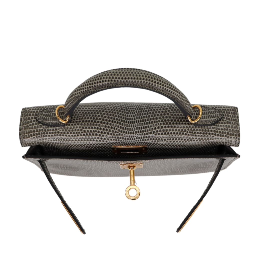 Hermès Kelly II Sellier Mini Gris Fonce Shiny Lizard Gold Hardware