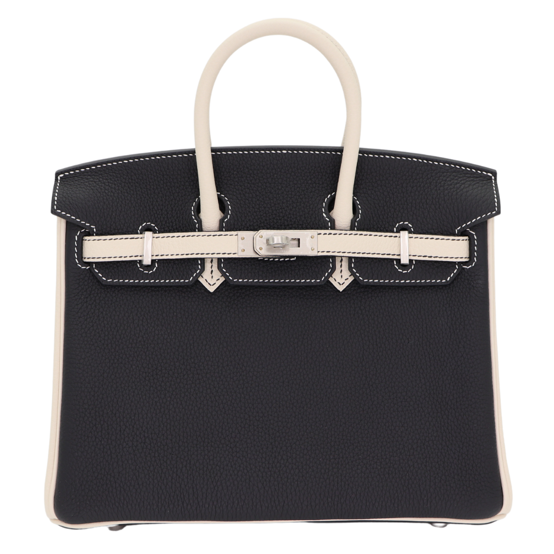 Hermès 25cm Birkin HSS Black/Craie Togo Leather Brushed Palladium Hardware
