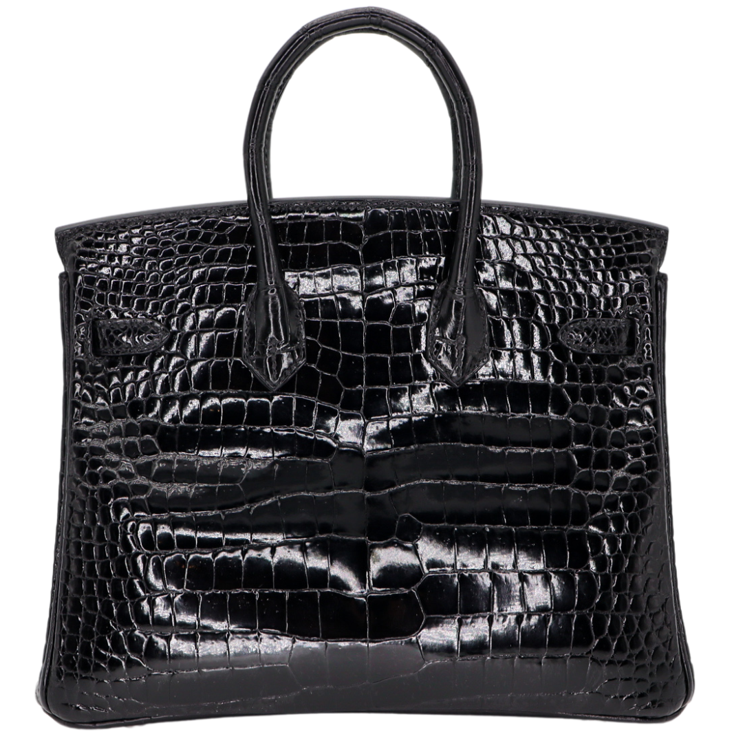 Hermès 25cm Birkin Black Shiny Porosus Crocodile Palladium Hardware