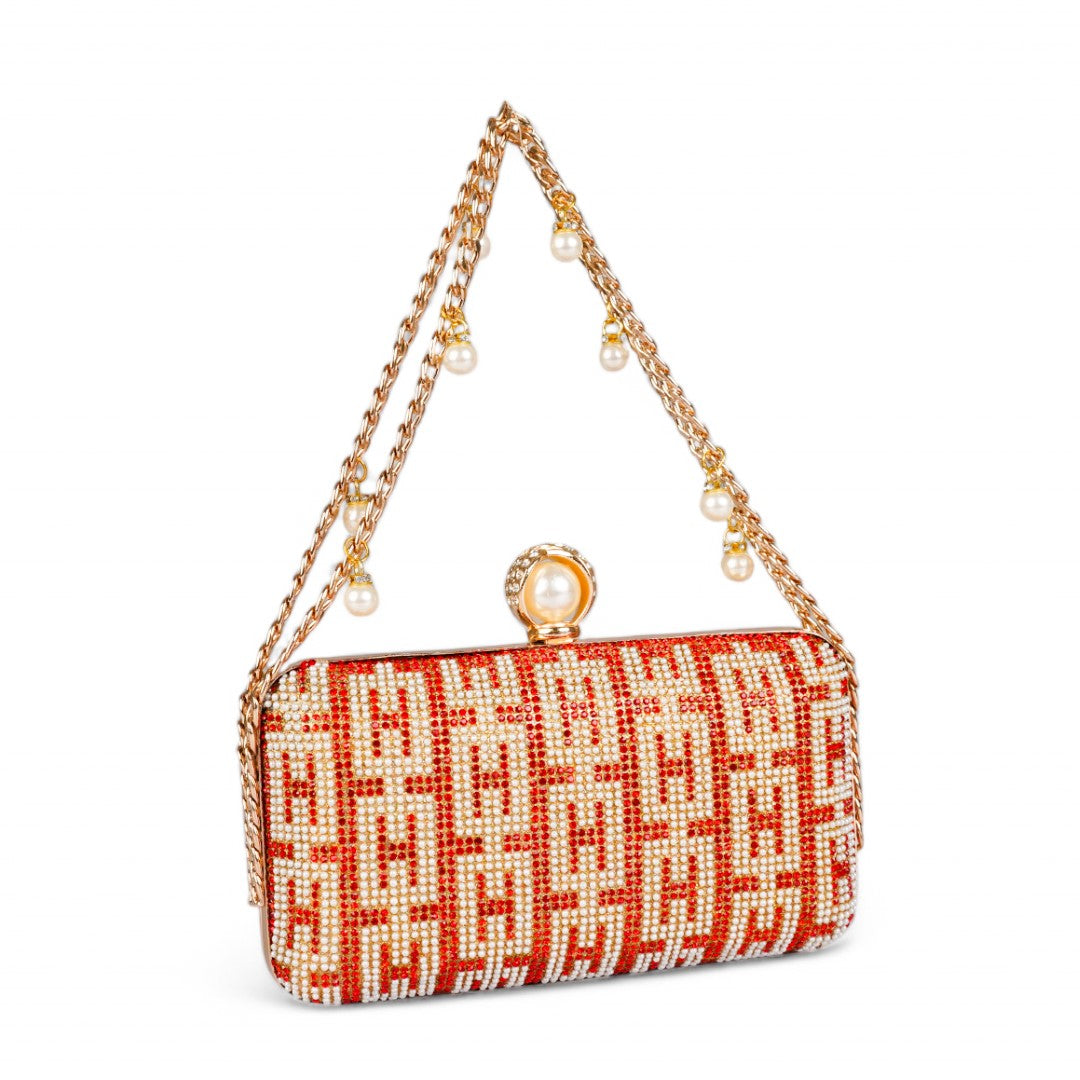 Golden Crystal Pearl Clutch