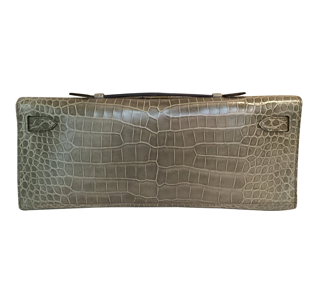 Hermès Kelly Cut Gris Tourterelle Porosus Crocodile GHW
