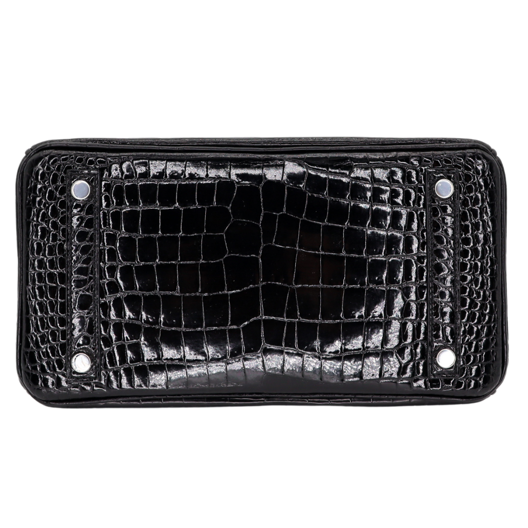Hermès 25cm Birkin Black Shiny Porosus Crocodile Palladium Hardware