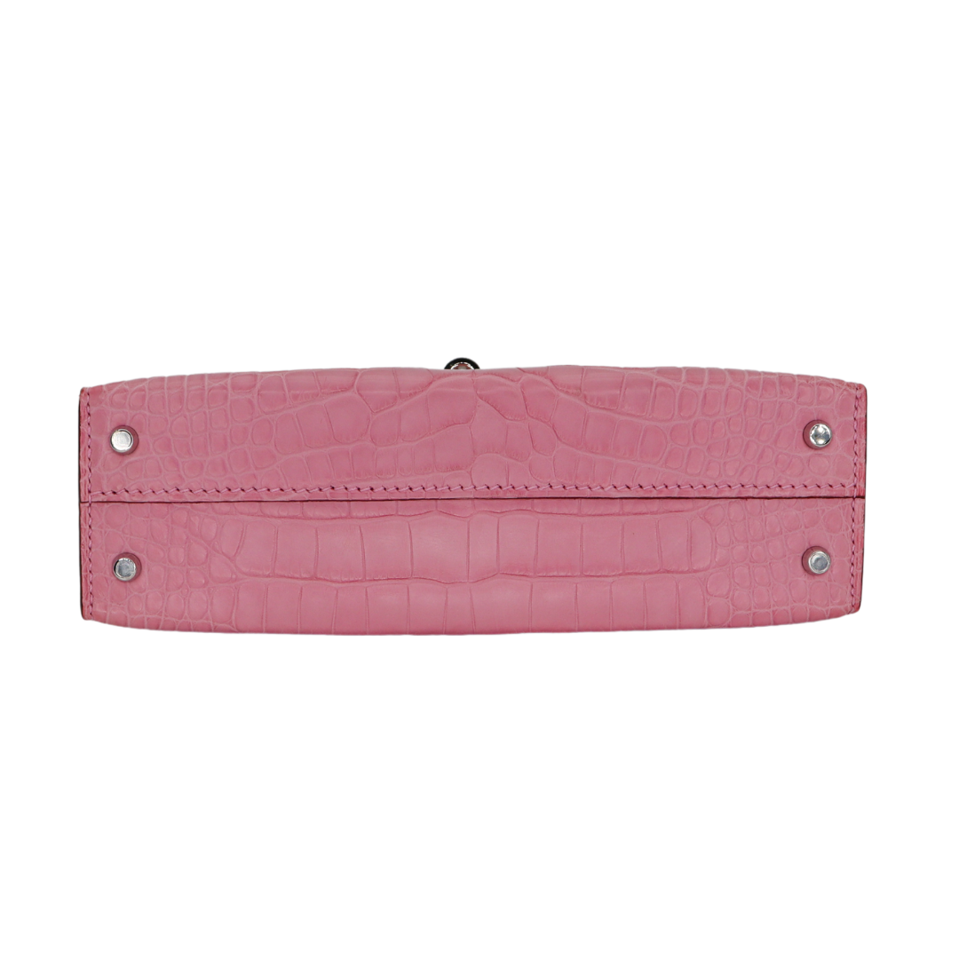 Hermès Mini Kelly II Bubblegum Matte Alligator Palladium Hardware