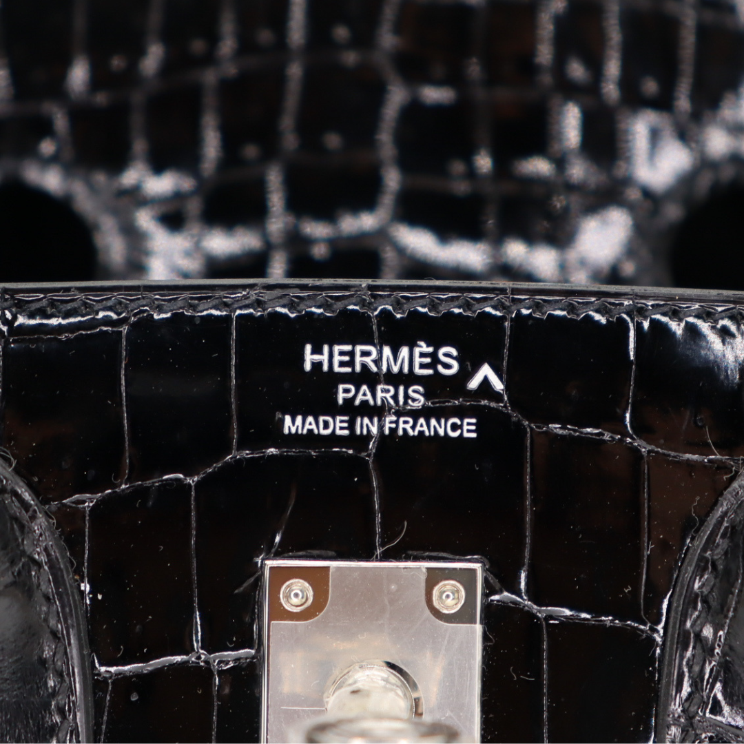 Hermès 25cm Birkin Black Shiny Porosus Crocodile Palladium Hardware