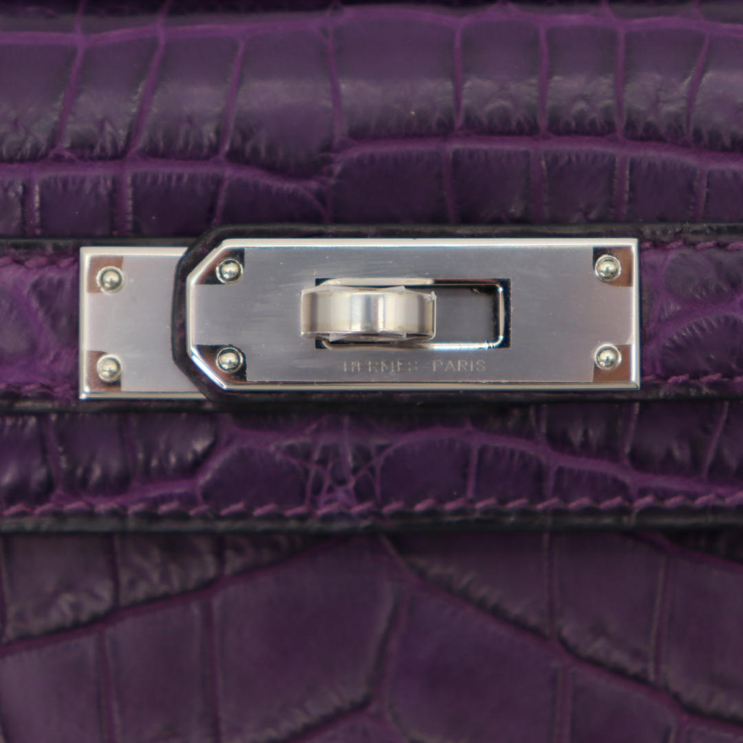 Hermès Kelly Cut Amethyst Matte Alligator Palladium Hardware