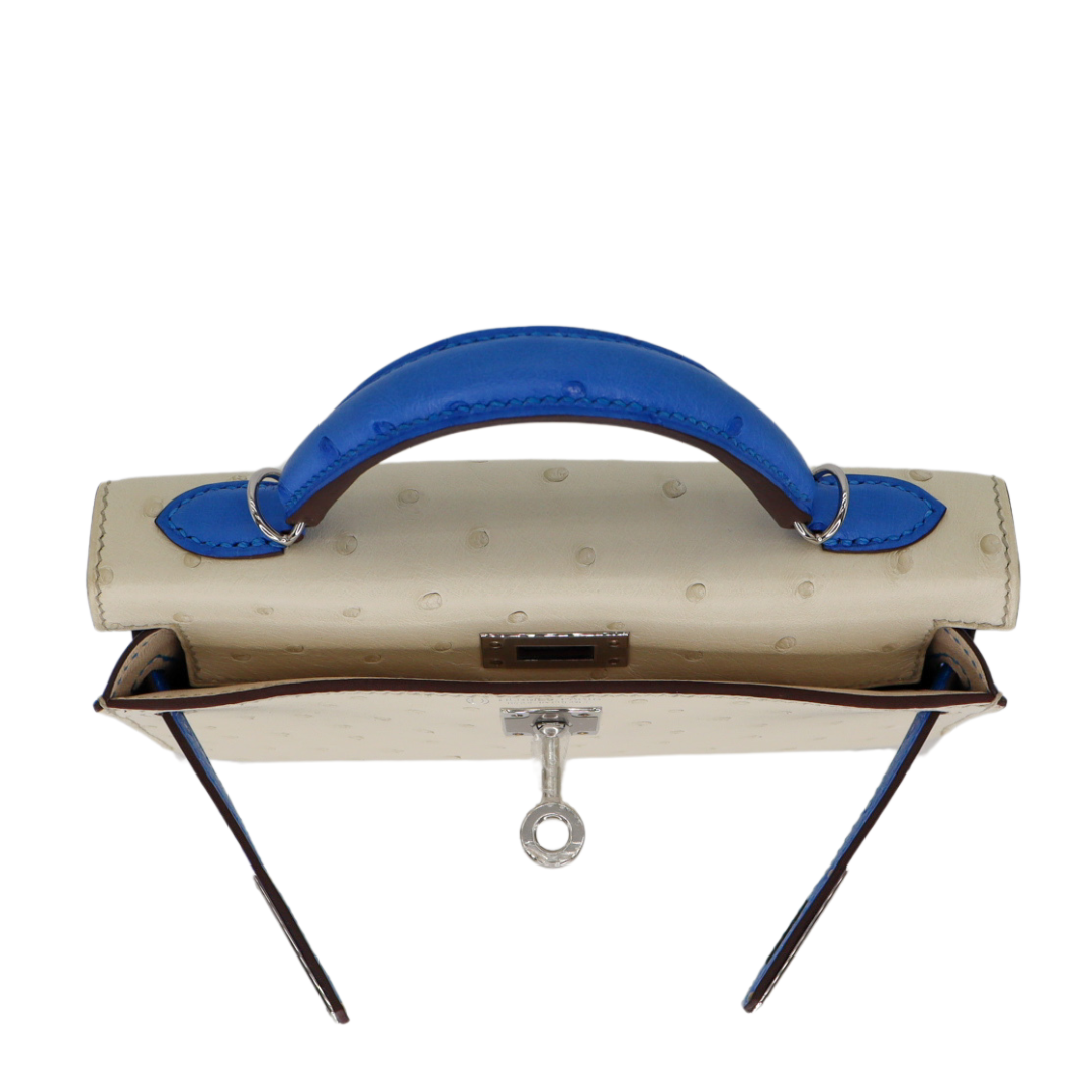 Hermès Kelly II Sellier Mini HSS Beton/Bluette Ostrich Palladium Hardware