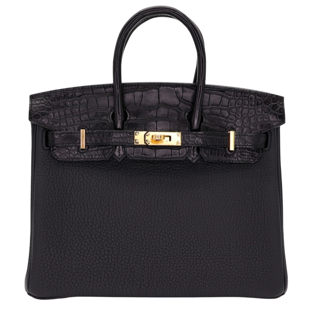 Hermès 25cm Birkin Touch Black Matte Alligator/Togo Leather Gold Hardware