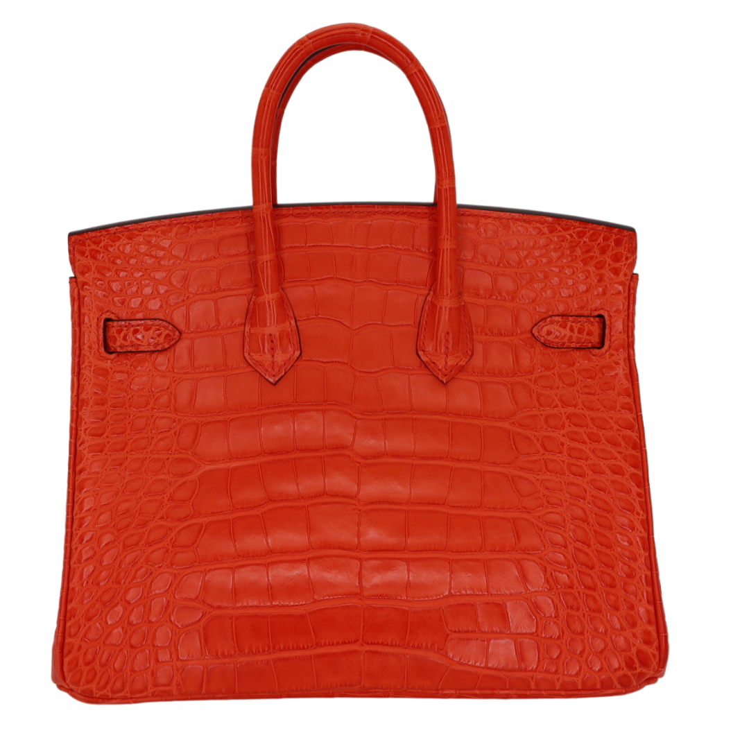 Hermès 25cm Birkin Orange Poppy Matte Alligator Gold Hardware