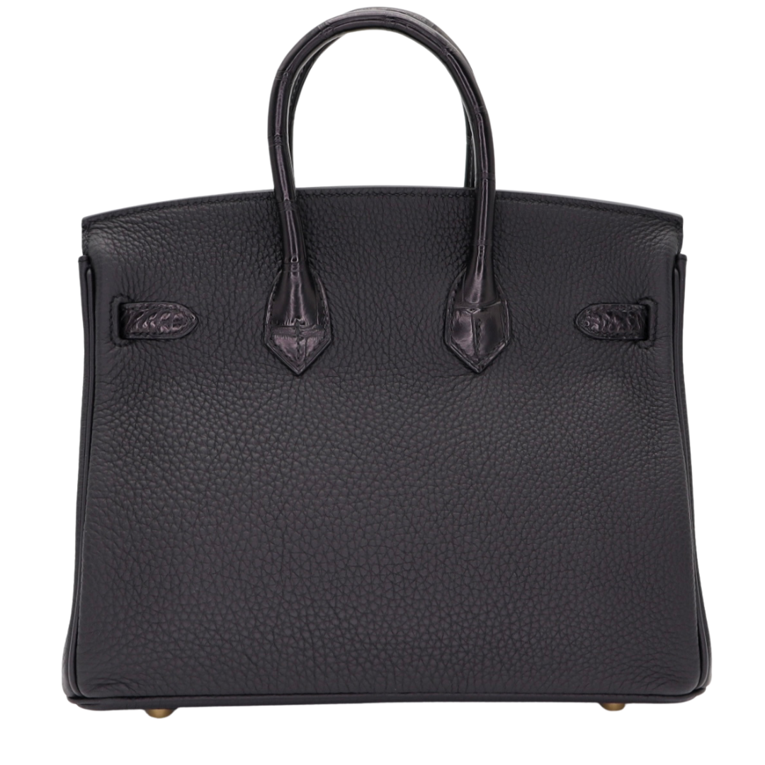 Hermès 25cm Birkin Touch Black Matte Alligator/Togo Leather Gold Hardware
