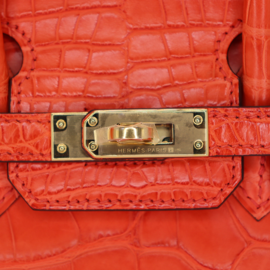 Hermès 25cm Birkin Orange Poppy Matte Alligator Gold Hardware