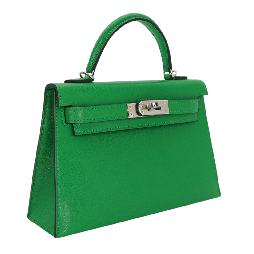 Hermès Kelly II Sellier Mini Bambou Chevre Leather Palladium Hardware