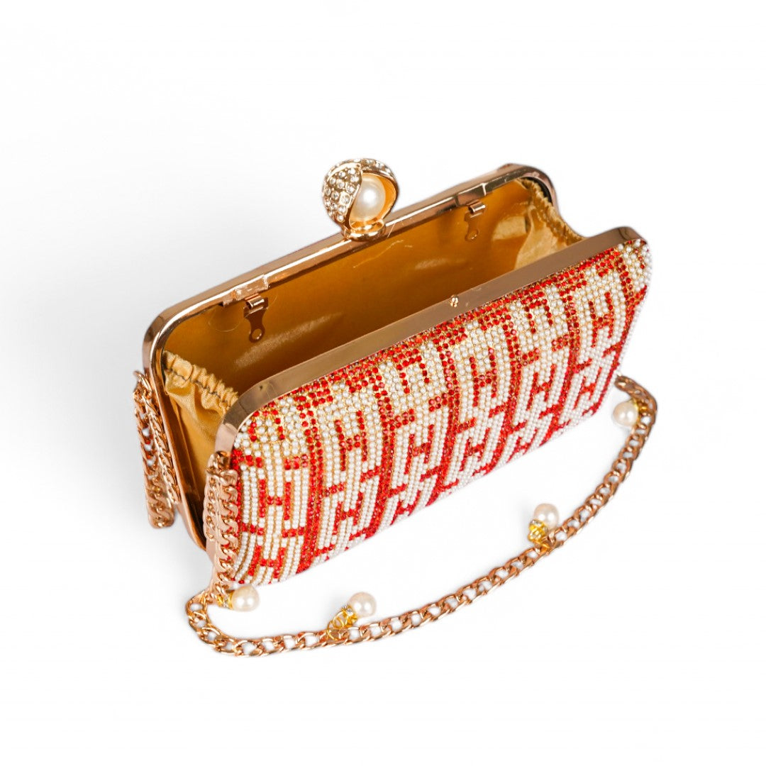 Golden Crystal Pearl Clutch
