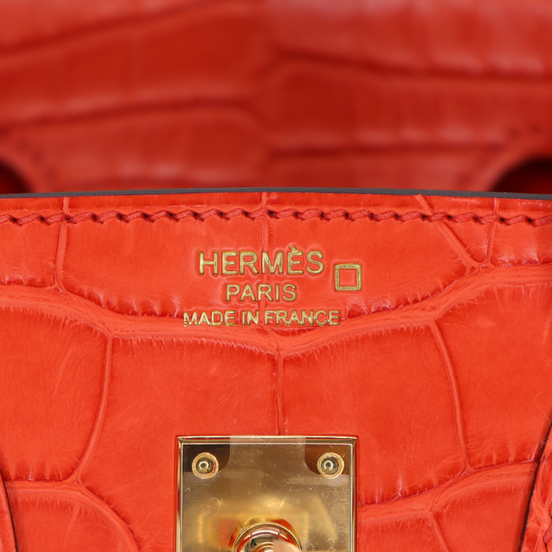 Hermès 25cm Birkin Orange Poppy Matte Alligator Gold Hardware