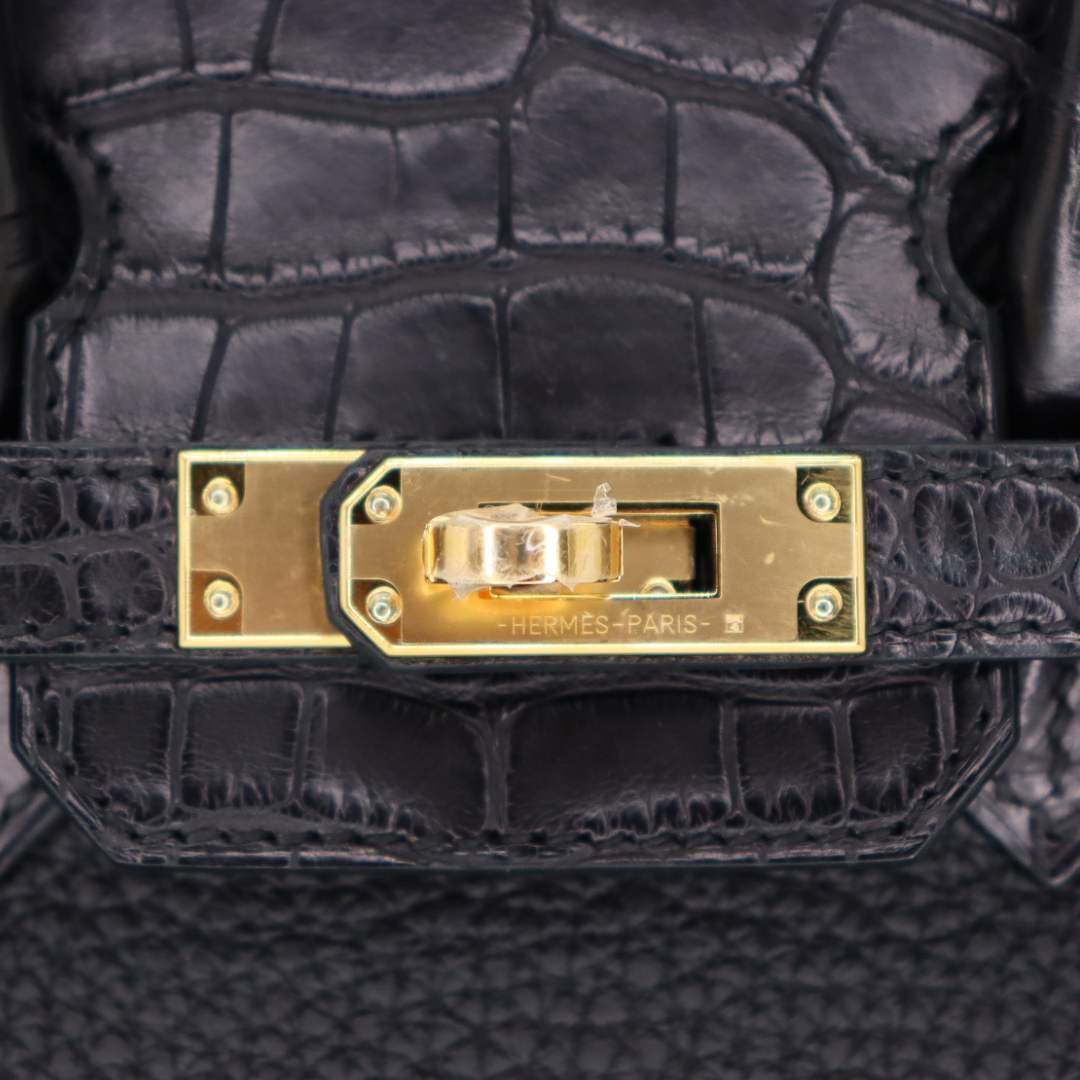 Hermès 25cm Birkin Touch Black Matte Alligator/Togo Leather Gold Hardware