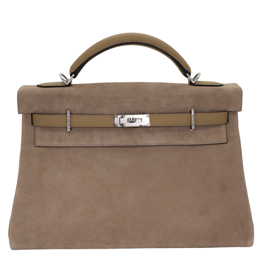 Hermès 42cm Kelly Maxi Beige Marfa Grizzly Palladium Hardware