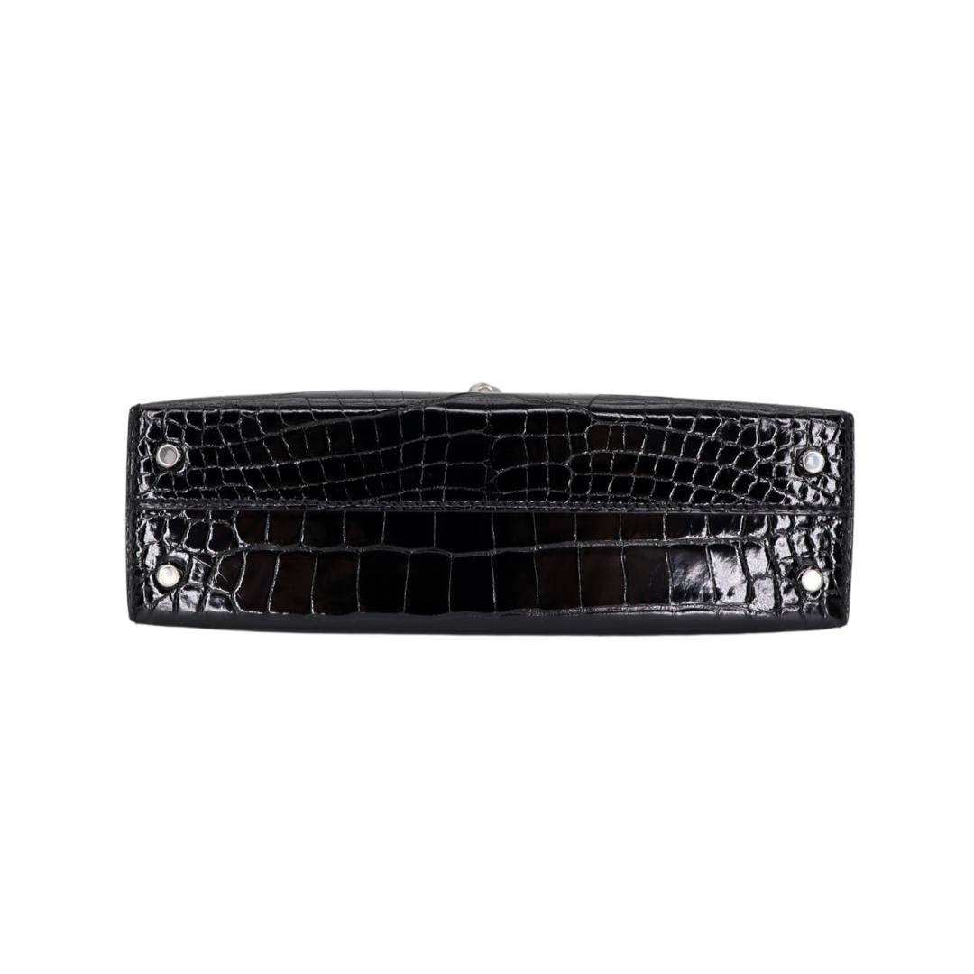 Hermès Kelly II Sellier Mini Black Shiny Alligator Palladium Hardware