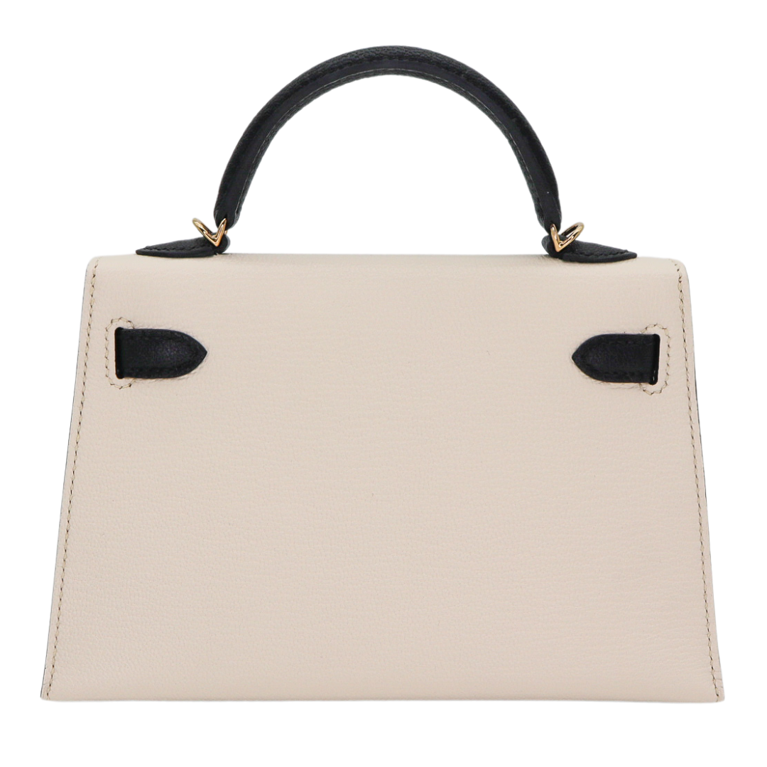 Hermès Kelly II Sellier Mini Nata/Black Chèvre Leather Permabrass Hardware
