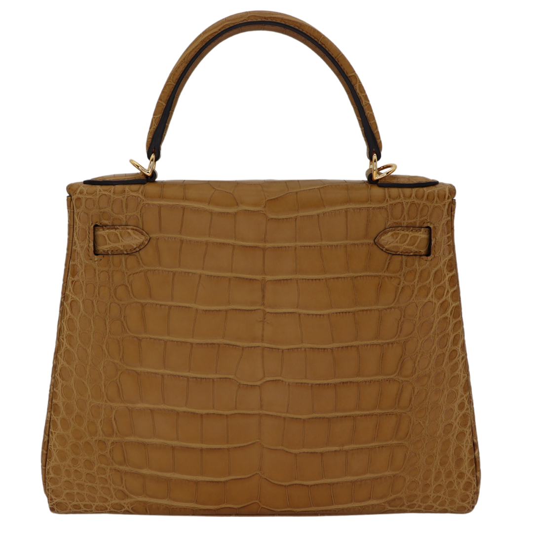 Hermès 28cm Kelly Retourne Kraft Matte Alligator Gold Hardware