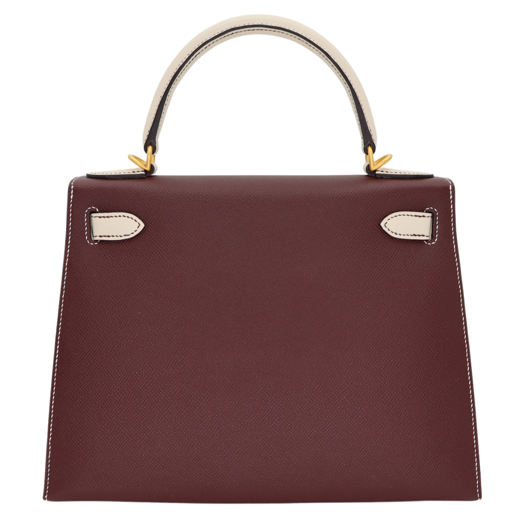 Hermès 28cm Kelly HSS Sellier Bordeaux/Craie Epsom Leather Brushed Gold Hardware