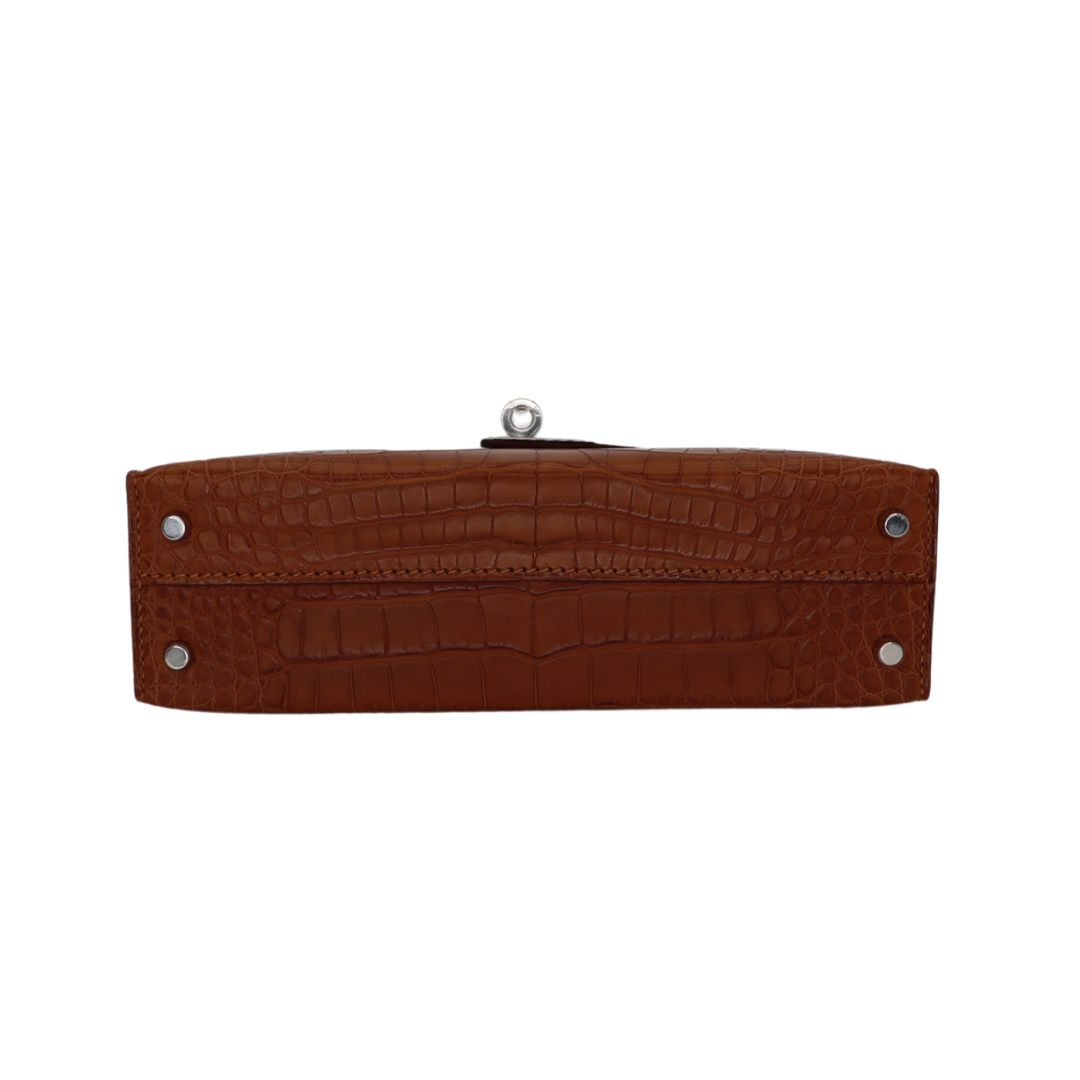 Hermès Kelly II Sellier Mini Gold Matte Alligator Palladium Hardware