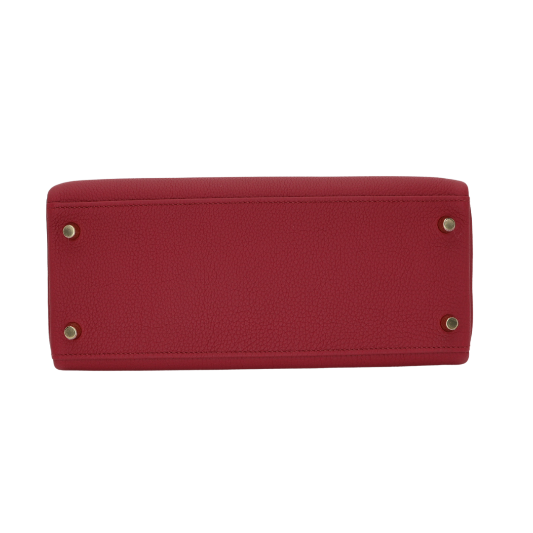 Hermès 28cm Kelly Retourne Rouge Grenat Togo Leather Gold Hardware