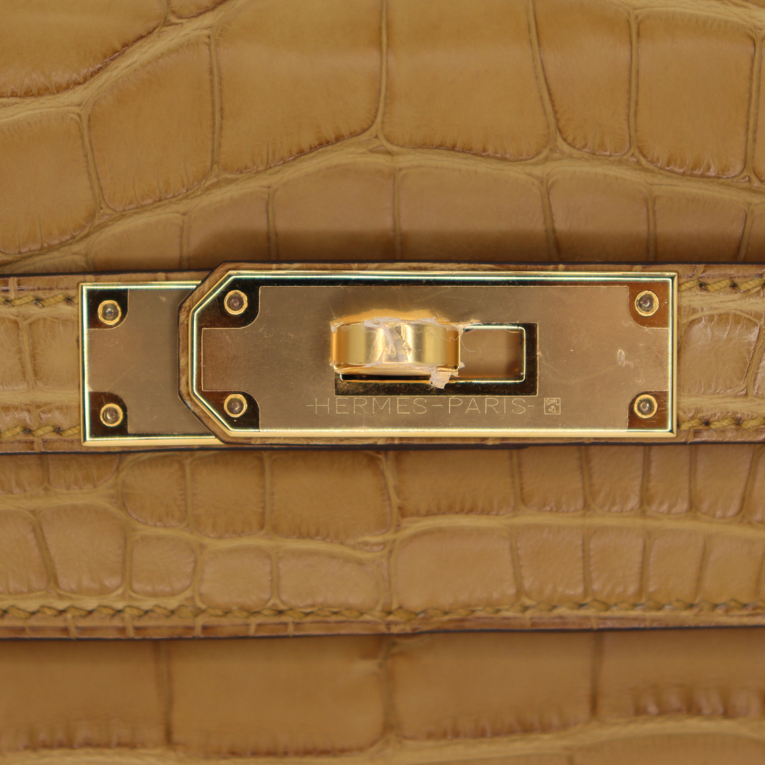 Hermès 28cm Kelly Retourne Kraft Matte Alligator Gold Hardware