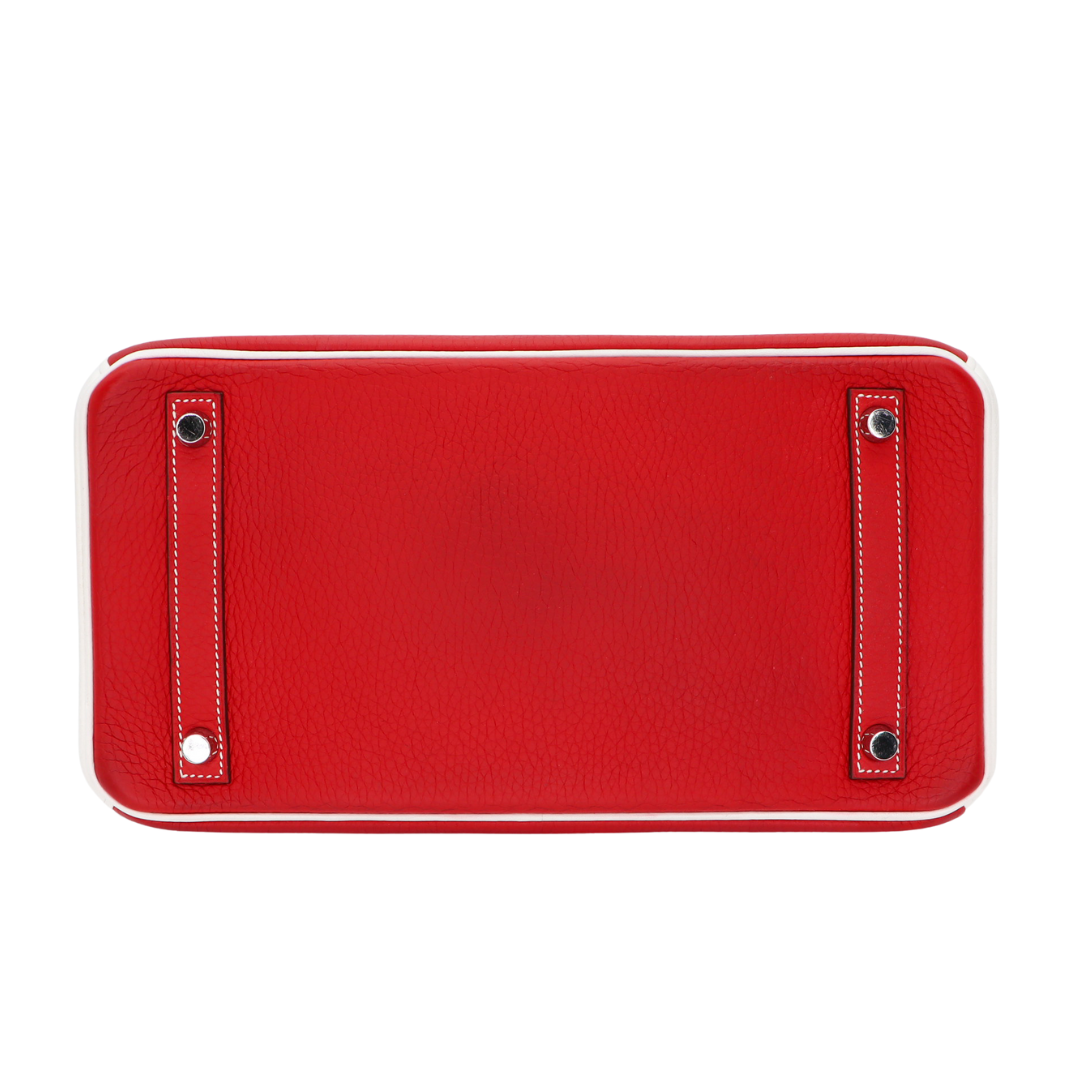 Hermès 30cm Birkin HSS Rouge Casaque/White (Blanc) Clemence Leather Palladium Hardware