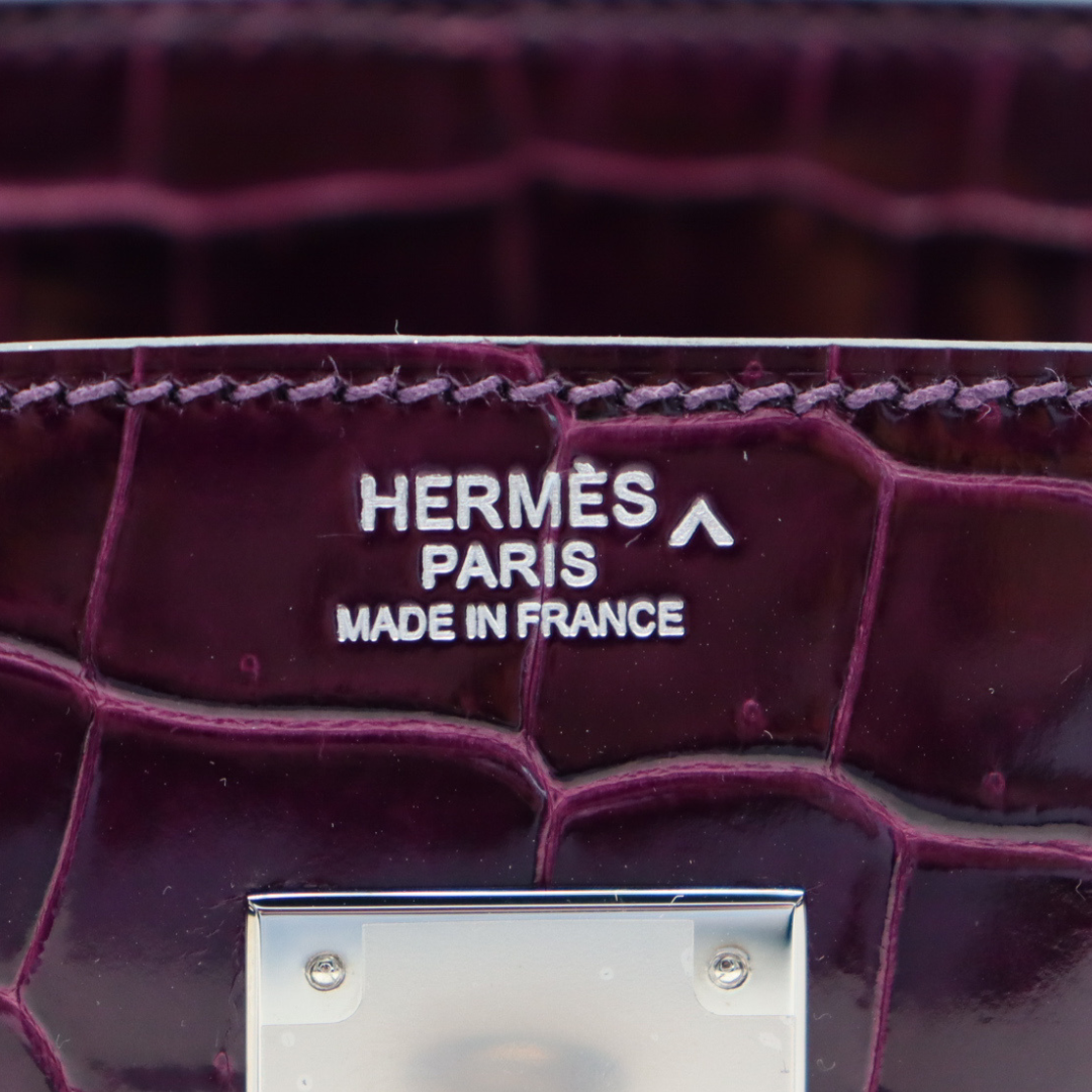 Hermès 30cm Birkin Amethyst Shiny Porosus Crocodile Palladium Hardware