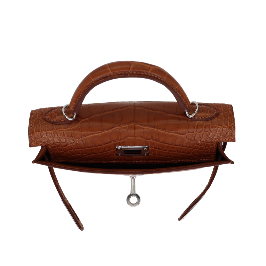 Hermès Kelly II Sellier Mini Gold Matte Alligator Palladium Hardware