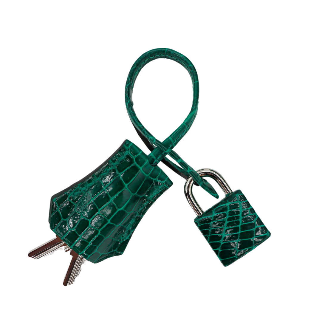 Hermès 25cm Birkin Vert Emeraude Shiny Porosus Crocodile Palladium Hardware