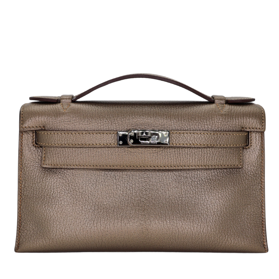 Hermès Kelly Pochette Bronze Metallic Swift Leather Palladium Hardware