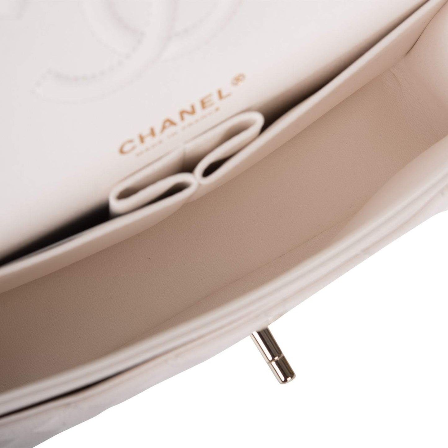 Chanel White Quilted Caviar Small Classic Double Flap Bag Light Gold Hardware