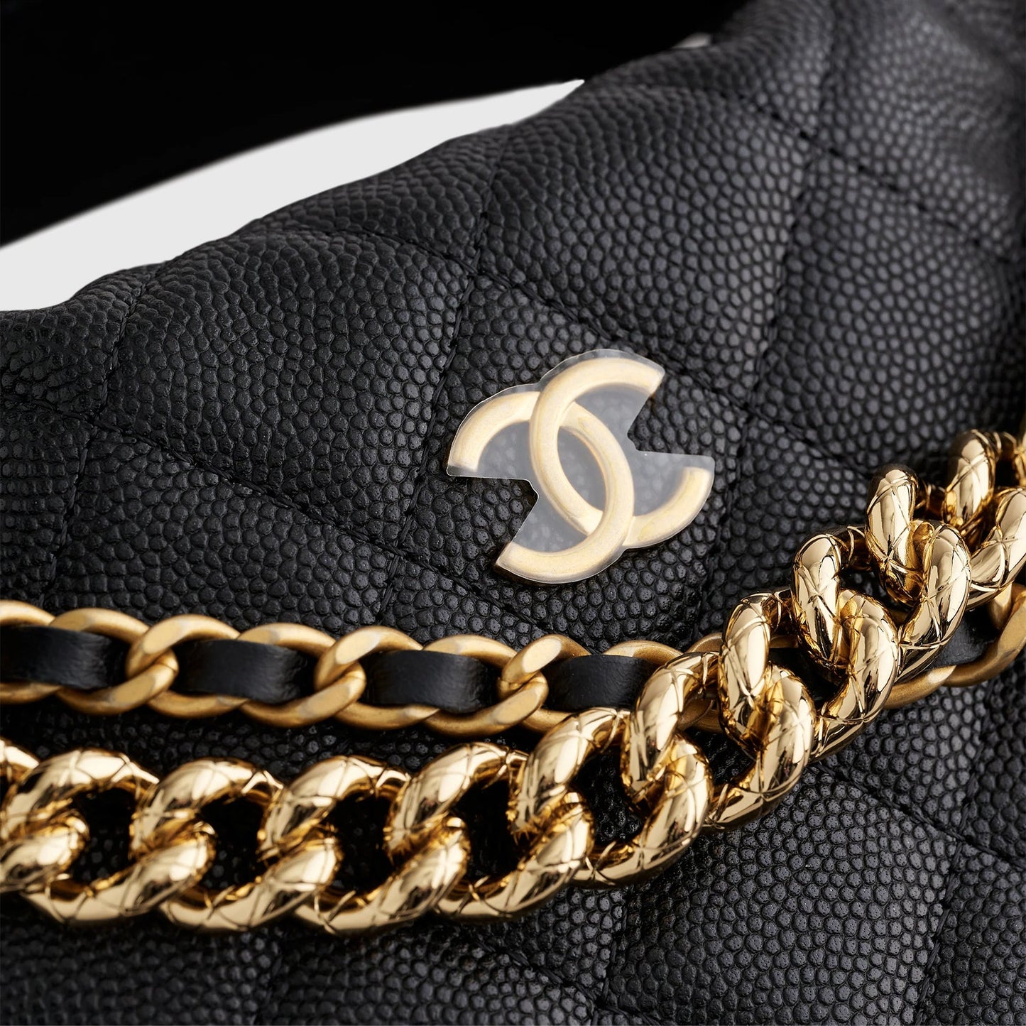 Chanel Quilted Circle Pouch Bag Black w/ Chain Gold Hardware