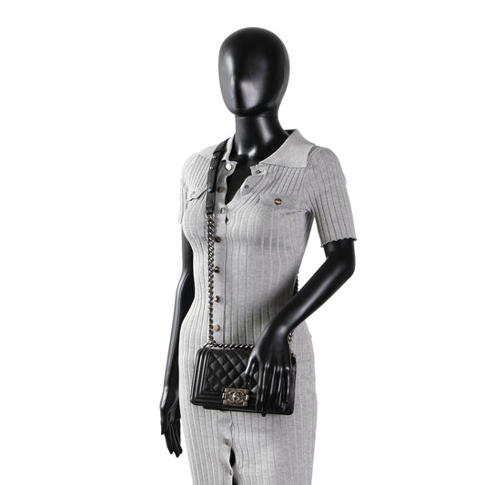 CHANEL Caviar Quilted Boy Flap Bag Small- Black