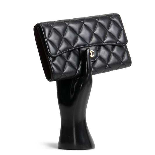 CHANEL Quilted Lambskin Classic Flap Continental Trifold Wallet - Black