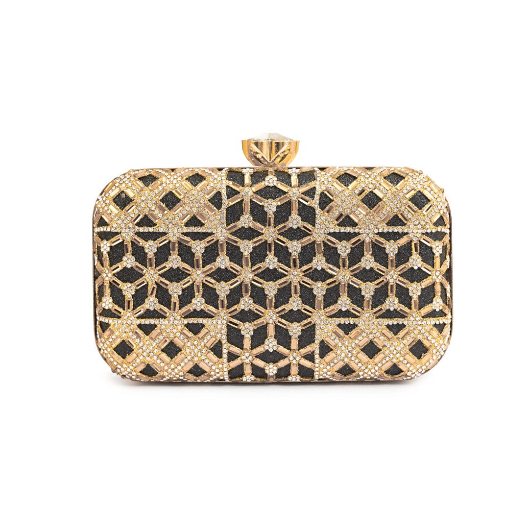 Golden Crystal Net Clutch