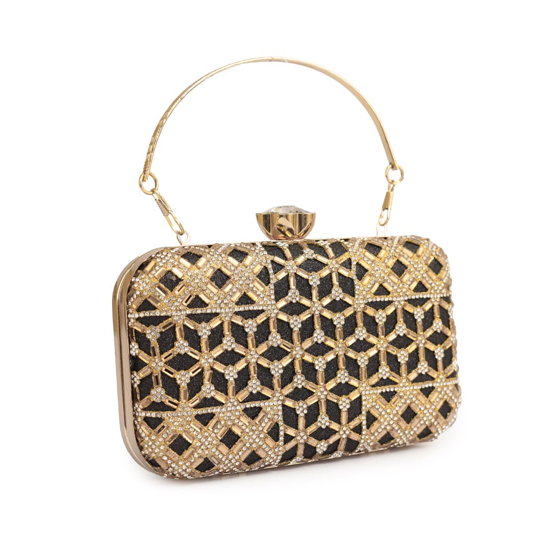 Golden Crystal Net Clutch