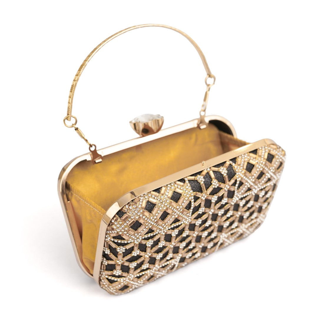 Golden Crystal Net Clutch