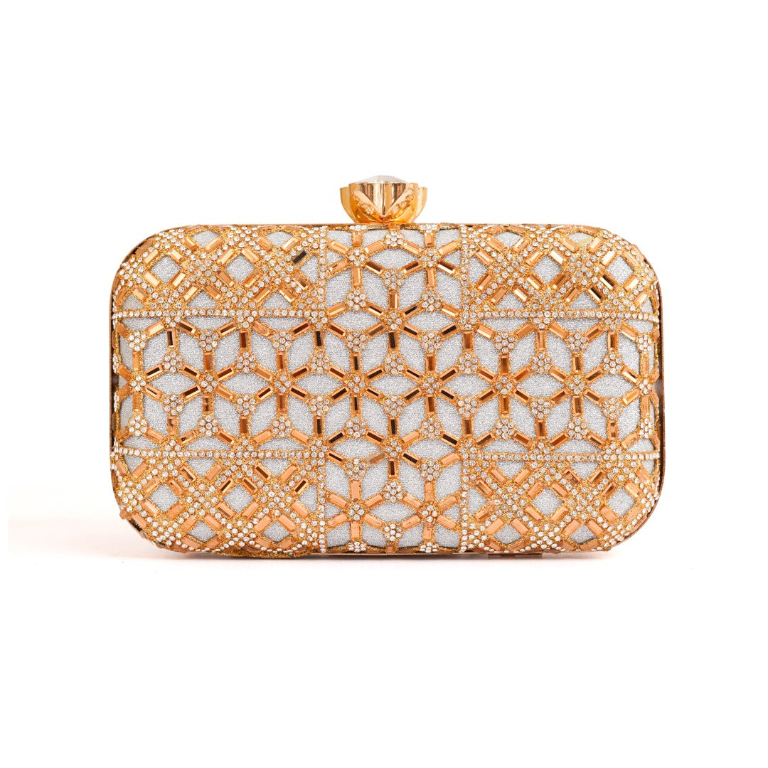 Golden Crystal Net Clutch