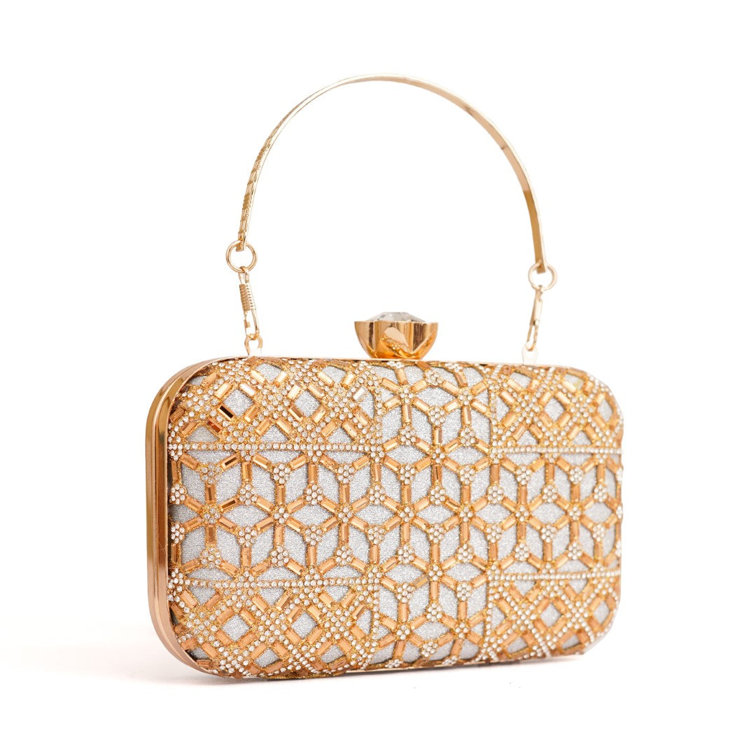 Golden Crystal Net Clutch