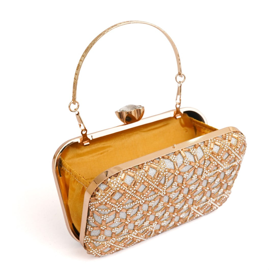 Golden Crystal Net Clutch