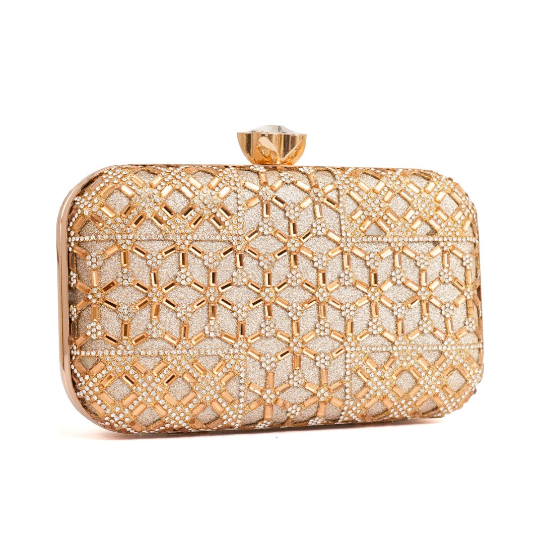 Golden Crystal Net Clutch