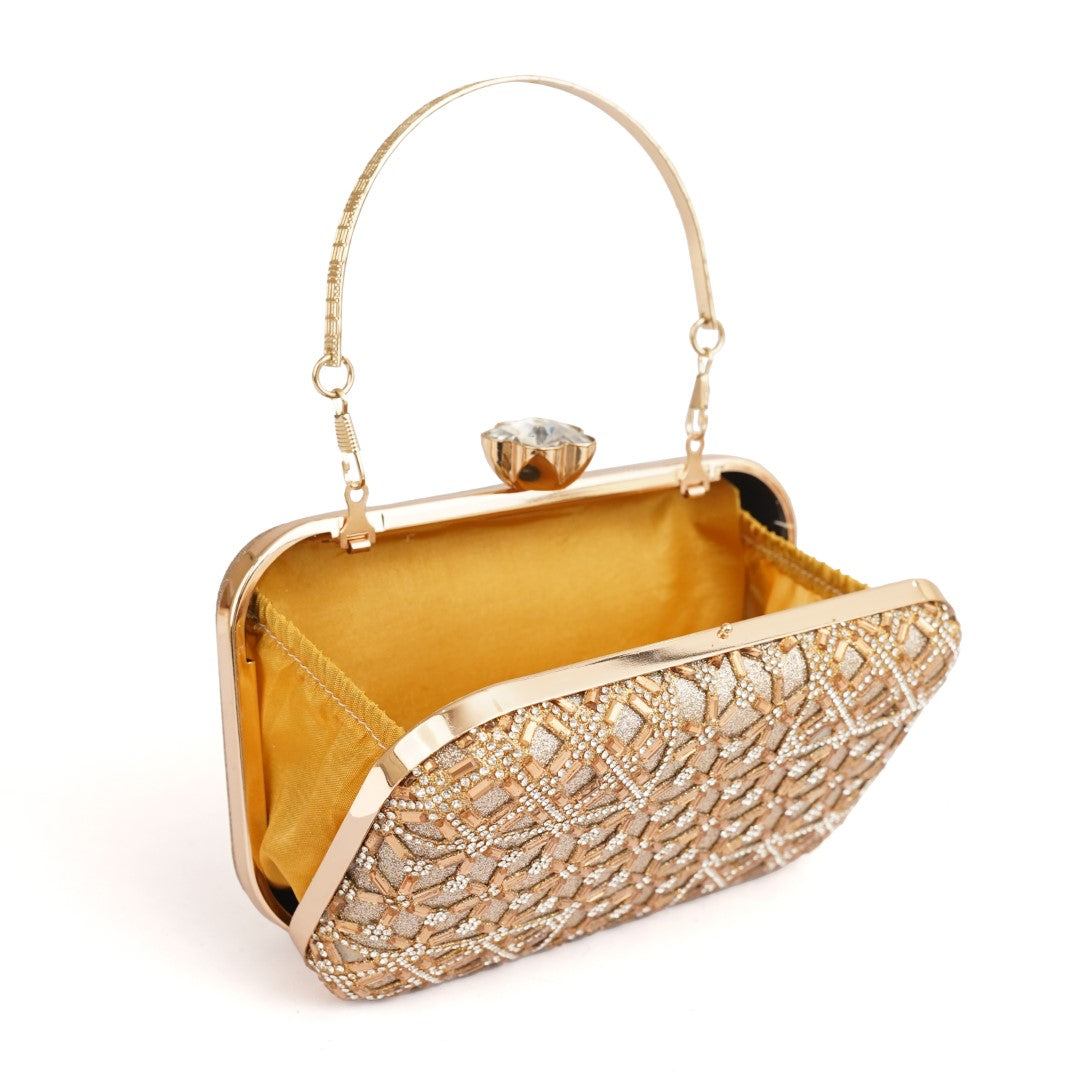 Golden Crystal Net Clutch