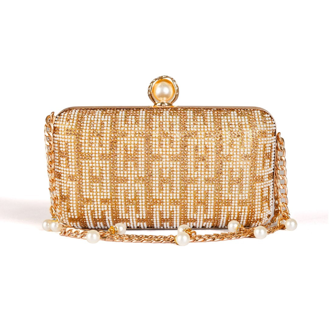 Golden Crystal Pearl Clutch