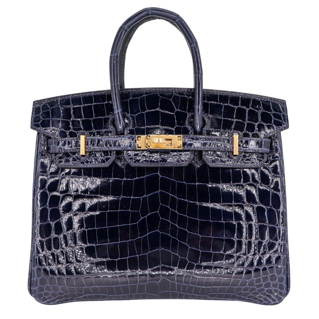 Hermès 25cm Birkin Bleu Baltique Shiny Niloticus Gold Hardware